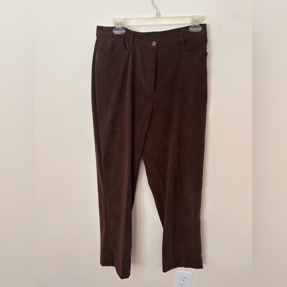Westbound Chocolate Trousers with Button Accent suede feel